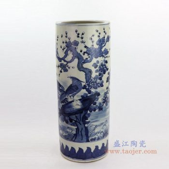 RZKT09-D 景德镇陶瓷 手绘青花花鸟纹大号箭筒