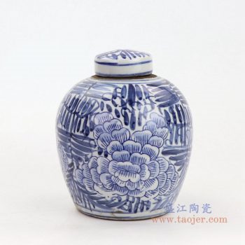 RZKT10-E 景德镇陶瓷 手绘青花牡丹花卉盖罐