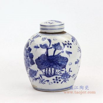 RZKT10-F 景德镇陶瓷 手绘青花牡丹花卉纹盖罐