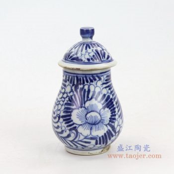 RZKT14 景德镇陶瓷 仿明国青花手工绘画茶叶盖罐