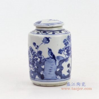 RZKT15 景德镇陶瓷  仿古做旧手绘花鸟盖罐