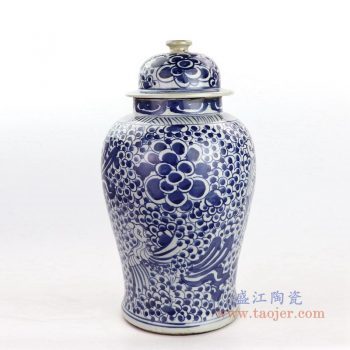 RZKT24-A 景德镇陶瓷 青花瓷器凤穿牡丹纹将军罐茶叶罐