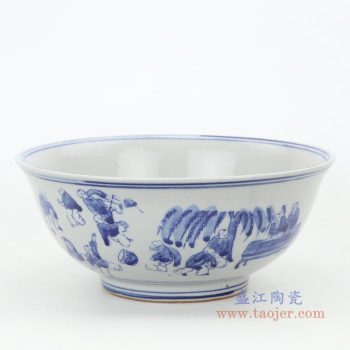 RZKT25-B 景德镇陶瓷 纯手工手绘青花儿童戏耍瓷碗