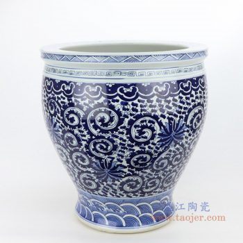 RZMV27-SMALL 景德镇陶瓷 仿古手绘青花陶瓷缸睡莲缸