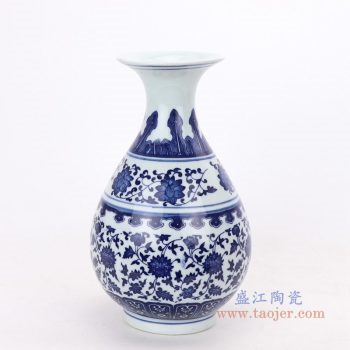 RZMX02 景德镇陶瓷 手绘青花缠枝莲插花花瓶