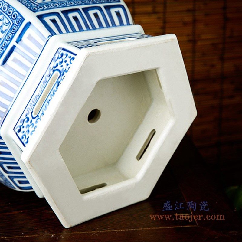 RZPT01 盛江陶瓷 景德镇青花瓷手绘花盆六角兰花花盆