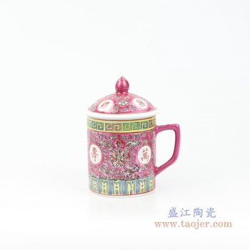 RZPW01-A 景德镇 陶瓷手绘粉彩万寿无疆直筒水杯茶具
