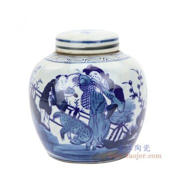 RZFZ06-G 景德镇陶瓷 仿古青花人物茶叶罐