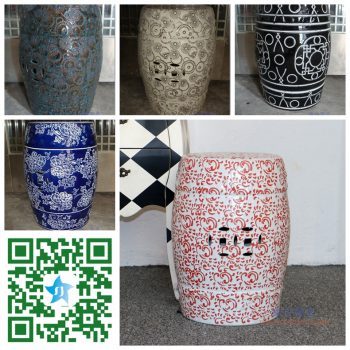 RZPZ01-02-03-04-05 景德镇陶瓷 新中式古典陶瓷凳子鼓凳仿古印刻雕花鼓墩瓷墩