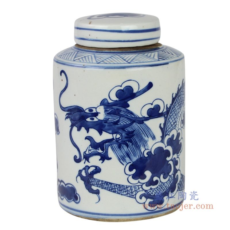 RZKT11-M 盛江陶瓷 青花手绘龙纹茶叶罐盖罐储物罐