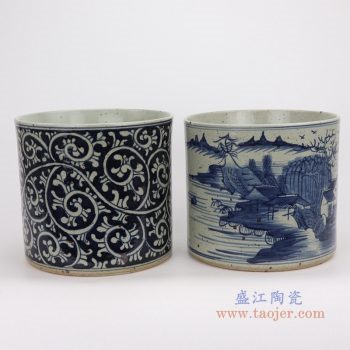 RZPJ07-A-B 景德镇陶瓷 仿古做旧青花笔筒