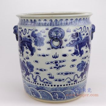 RZFH02-D 景德镇陶瓷 青花狮子纹云龙海水纹大缸