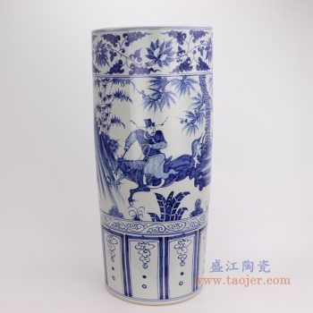 RZFH19-C 景德镇陶瓷 仿古做旧手绘青花人物树木图纹箭筒