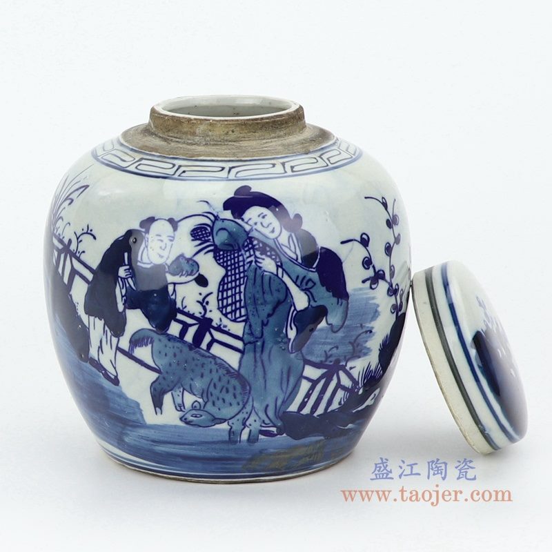 RZFZ06-G 盛江陶瓷 仿古青花人物茶叶罐