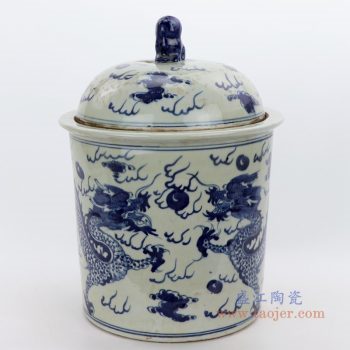RZGC03-A 景德镇陶瓷 仿古做旧手绘青花云龙纹茶叶罐