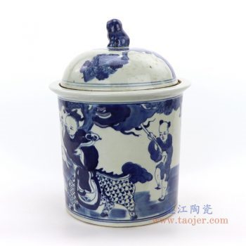 RZGC03-B 景德镇陶瓷 手绘手工童子骑龙青花茶叶罐