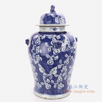 RZKT01-C 景德镇陶瓷 青花手绘花卉狮子头将军罐