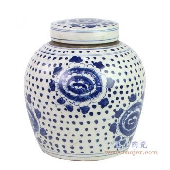 RZKT04-S-1603J 景德镇陶瓷 仿古做旧手绘青花牡丹纹盖罐茶叶罐