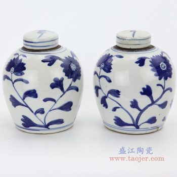RZKT10-G 景德镇陶瓷 仿古做旧手绘青花太阳花纹茶叶罐