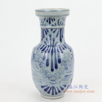 RZQJ03 景德镇陶瓷 仿古做旧青花牡丹花插中式摆件