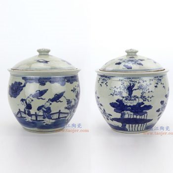RZGC02-A-B 景德镇陶瓷 青花童子梅花图纹茶叶罐