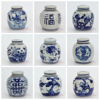 RZGC06-A-B-C-D-E-F-G-H-I-J景德镇陶瓷 仿古做旧青花山水人物喜字茶叶罐
