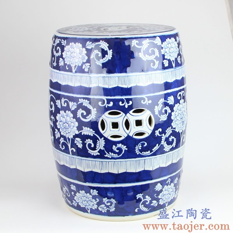 RYLU183 盛江陶瓷 仿古青花陶瓷凳子鼓凳瓷墩