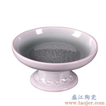 RYUF03 景德镇陶瓷 手工青瓷雕花陶瓷果盘 高脚果盘