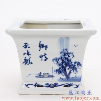 RZQM01_5039 景德镇陶瓷 青花风景人物四方花盆