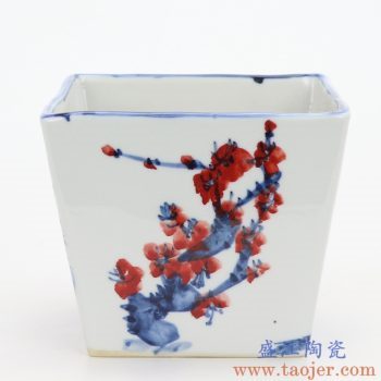 RZQM03 景德镇陶瓷 青花梅兰竹菊四方花盆