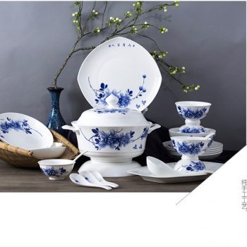 ZPK278 景德镇陶瓷58头骨瓷餐具套装纯手工绘画 中式手绘陶瓷餐具58头手绘牡丹