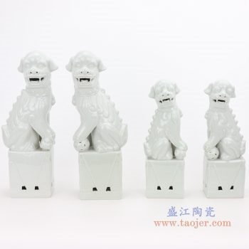 RZGB05-C-D 景德镇陶瓷 纯手工 雕塑瓷 白色眼睛 带底座狮子狗 一对 组合图