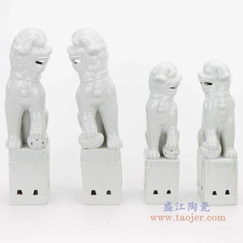 RZGB05-C-D 盛江陶瓷 纯手工 雕塑瓷 白色眼睛 带底座狮子狗 一对