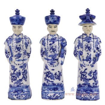 RZKC25-26 景德镇陶瓷 仿古青花龙纹清三代皇帝坐像 老货瓷器 家居摆件古董古玩收藏