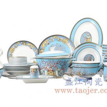ZPK267-WEIYI04 景德镇陶瓷 高端50头骨瓷餐具套装家用欧式珐琅彩御窑碗碟碗筷碗盘瓷器套装