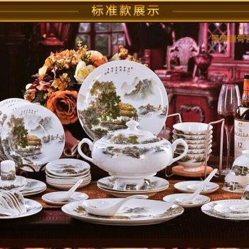 CJ41 景德镇陶瓷 餐具56头高档骨瓷餐具套装盘碗碟厂家直销批发礼品