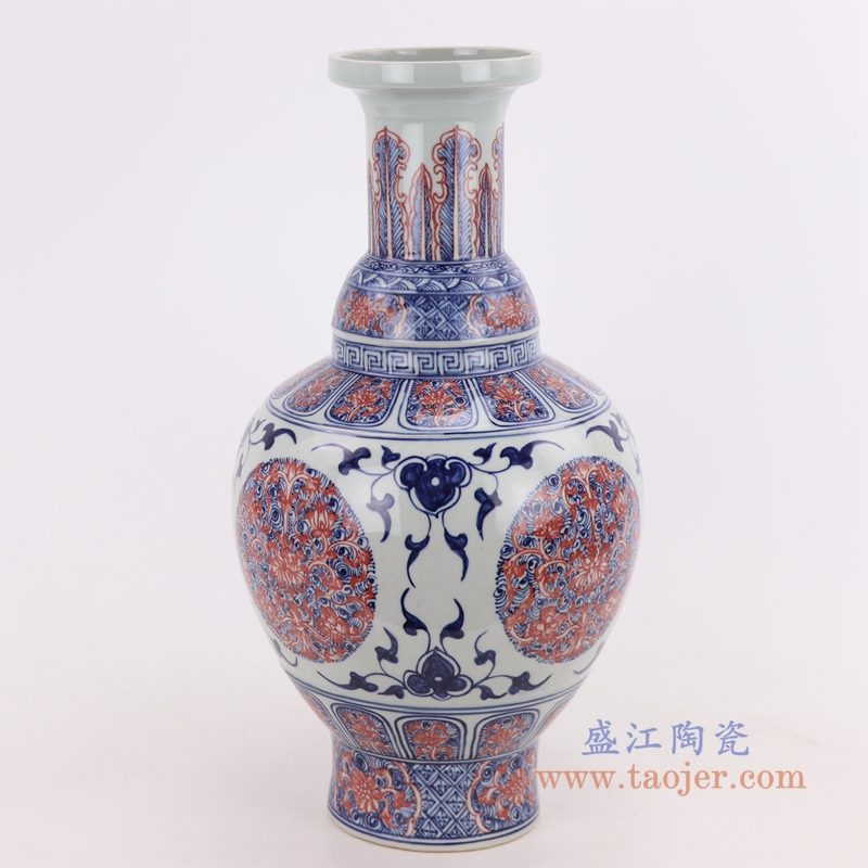 RYVK19 盛江陶瓷 仿古手绘青花釉里红插花花瓶摆件