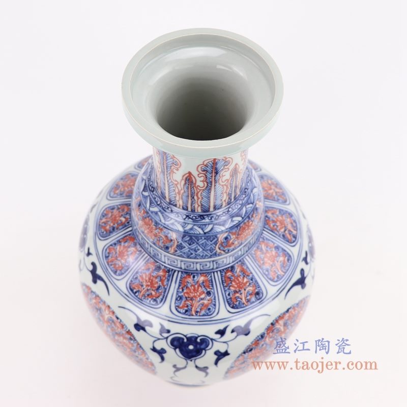 RYVK19 盛江陶瓷 仿古手绘青花釉里红插花花瓶摆件