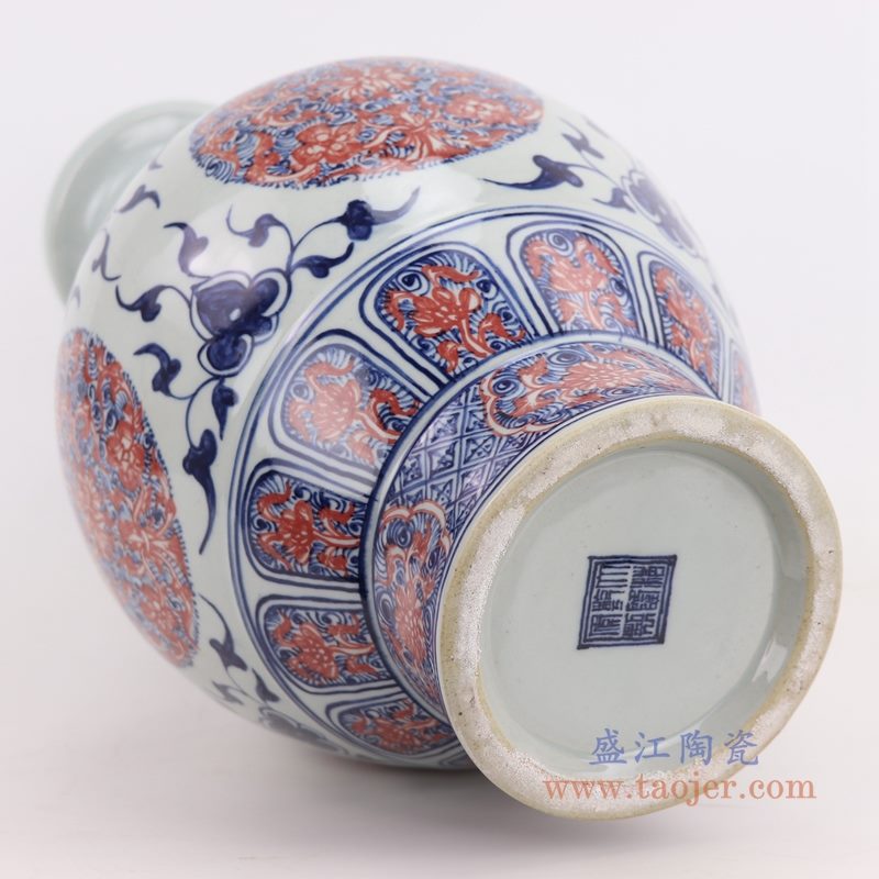 RYVK19 盛江陶瓷 仿古手绘青花釉里红插花花瓶摆件