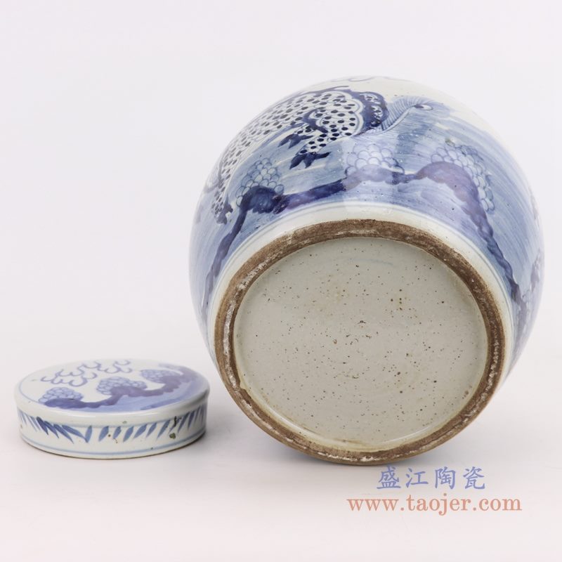 RZMV36-j 盛江陶瓷 仿古做旧青花麒麟茶叶罐
