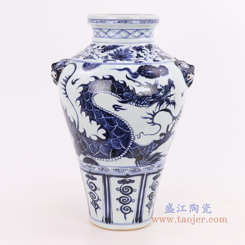 RZQo01 盛江陶瓷 仿古做旧青花狮子纹花瓶摆件