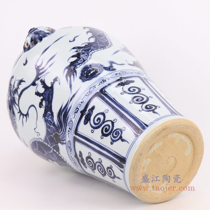 RZQo01 盛江陶瓷 仿古做旧青花狮子纹花瓶摆件