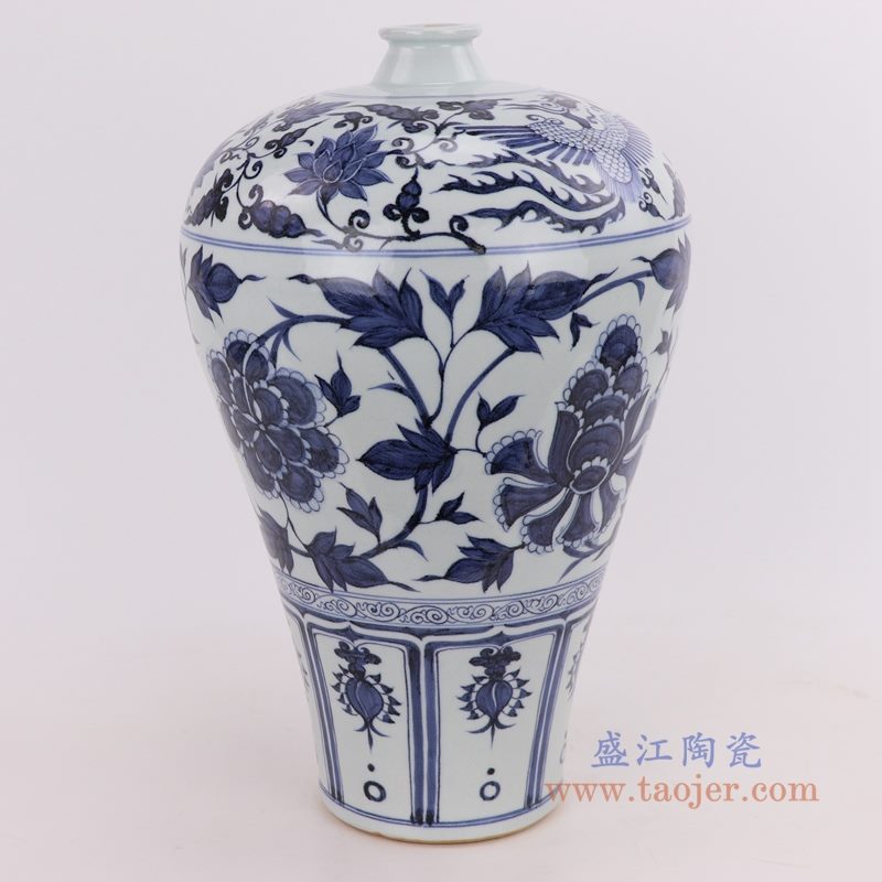 RZQo02 盛江陶瓷 仿古做旧青花瓷手绘荷花缠枝莲梅瓶