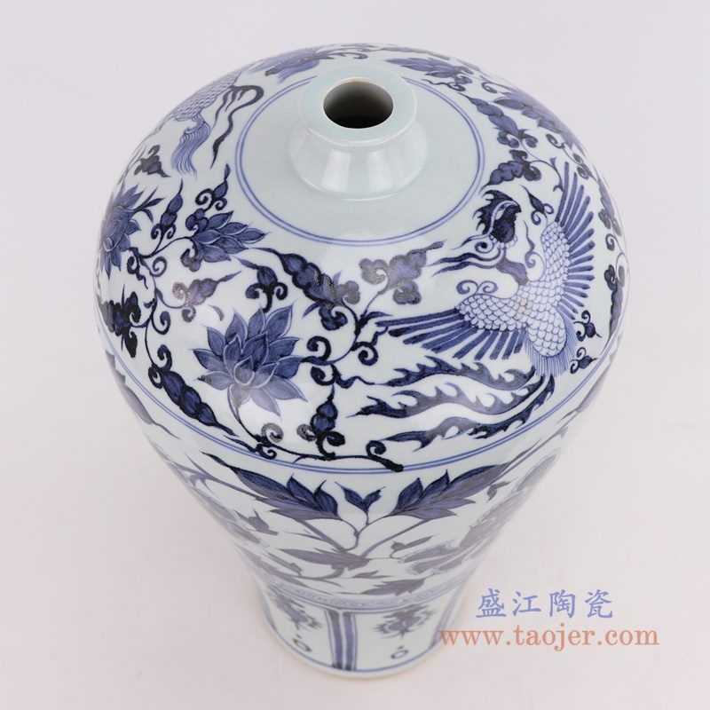 RZQo02 盛江陶瓷 仿古做旧青花瓷手绘荷花缠枝莲梅瓶