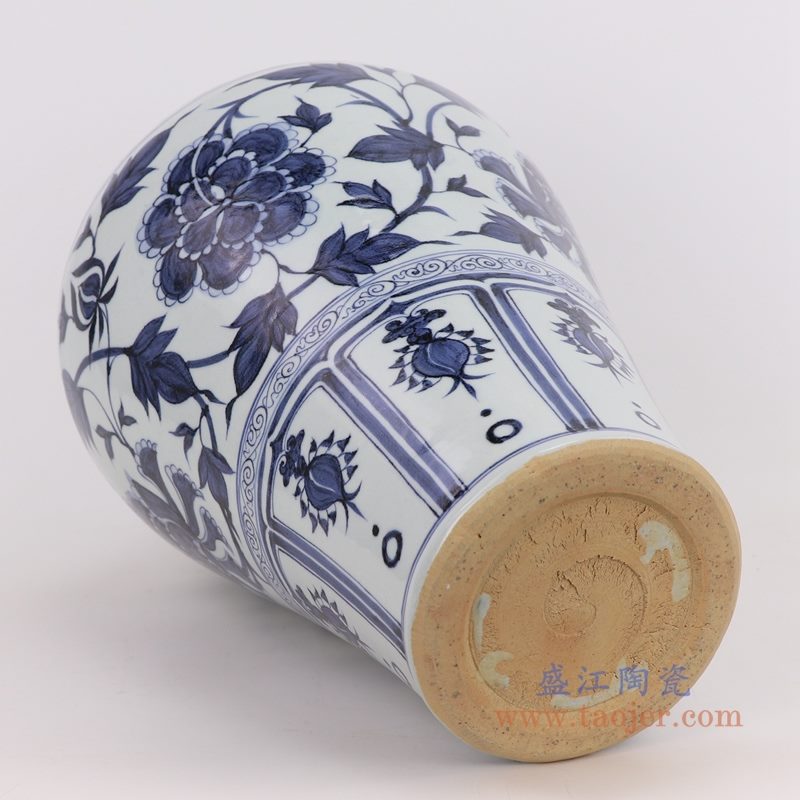 RZQo02 盛江陶瓷 仿古做旧青花瓷手绘荷花缠枝莲梅瓶