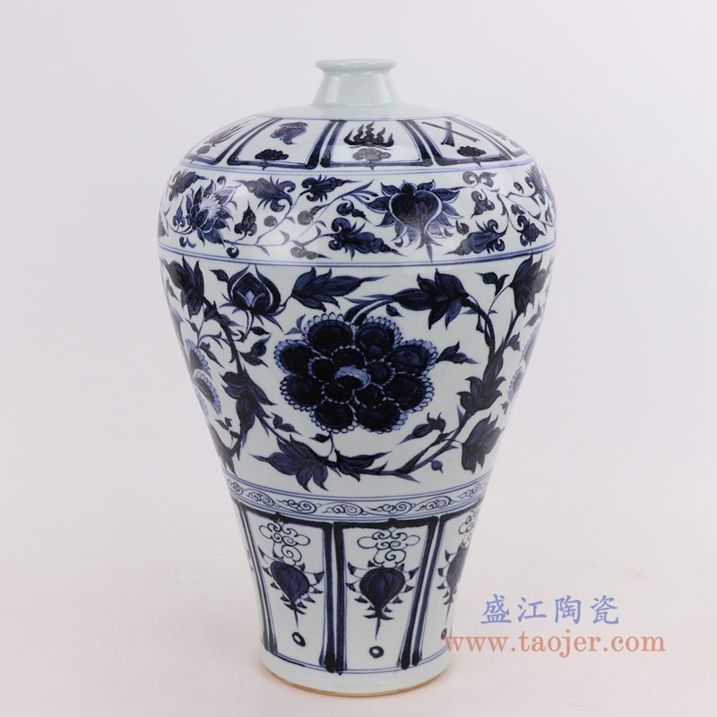 RZQo03 盛江陶瓷 仿古做旧青花缠枝牡丹云梅瓶