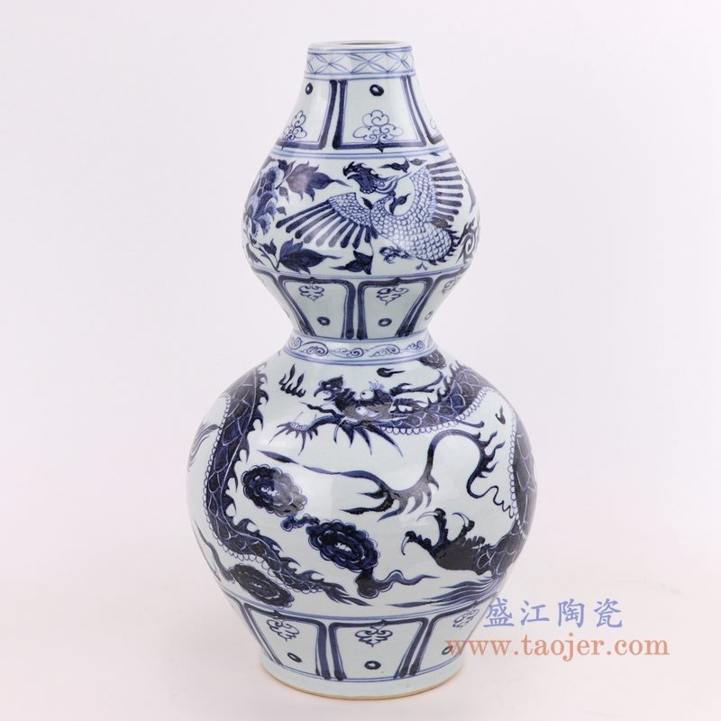 RZQo12 盛江陶瓷 仿古做旧青花狮子纹葫芦瓶