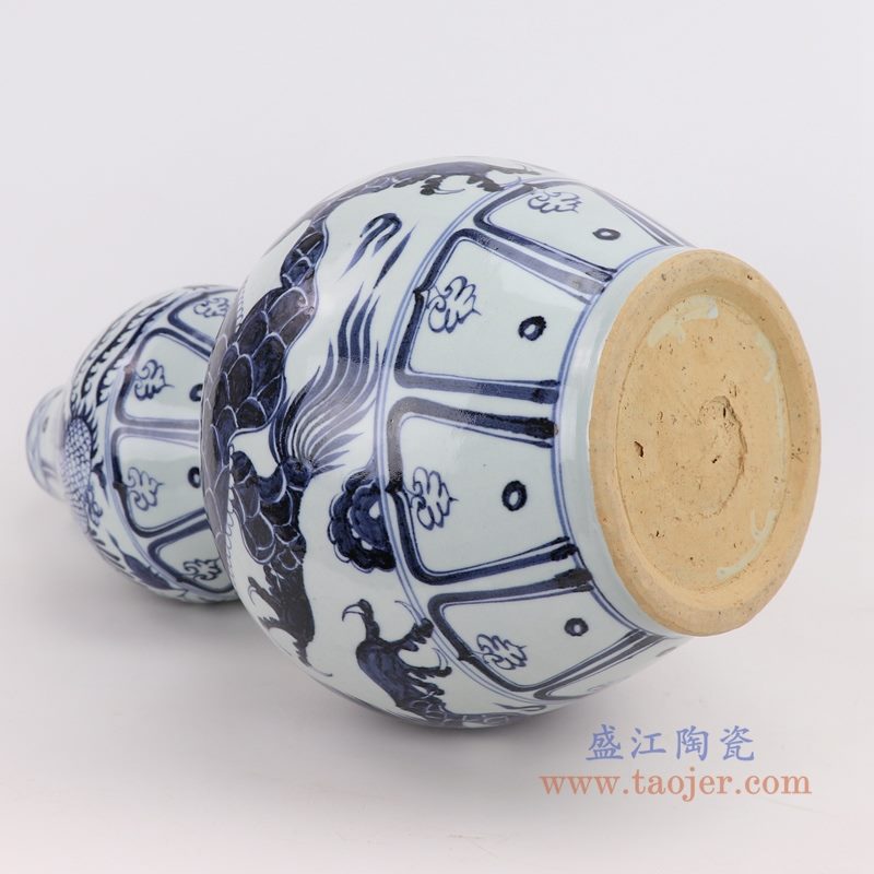 RZQo12 盛江陶瓷 仿古做旧青花狮子纹葫芦瓶