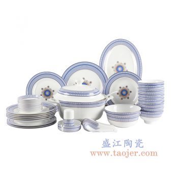 ZPK274-MJ002 景德镇陶瓷 青花瓷餐具组合骨瓷48头送礼家用西式碗碟套装 情迷罗马
