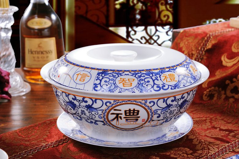 CJ21-RYDI62 景德镇陶瓷套装餐具 青花仁义礼智信图文56头骨瓷餐具